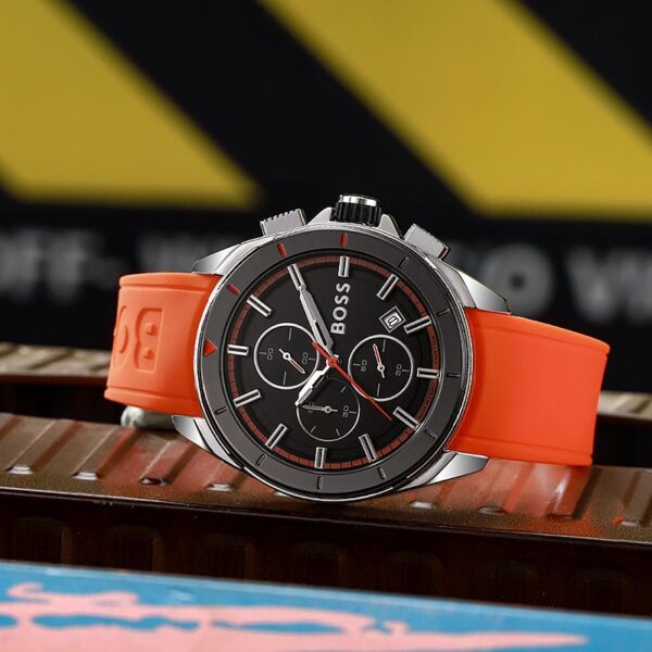HUGO BOSS VOLANE ANALOG BLACK DIAL - ORANGE BAND