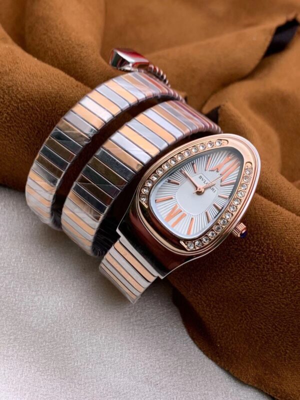 Bvlgari Two- Tone Black Dial & Double Spiral Bracelet