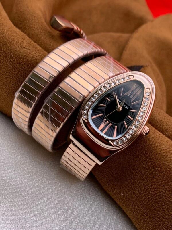 Bvlgari Two- Tone Black Dial & Double Spiral Bracelet